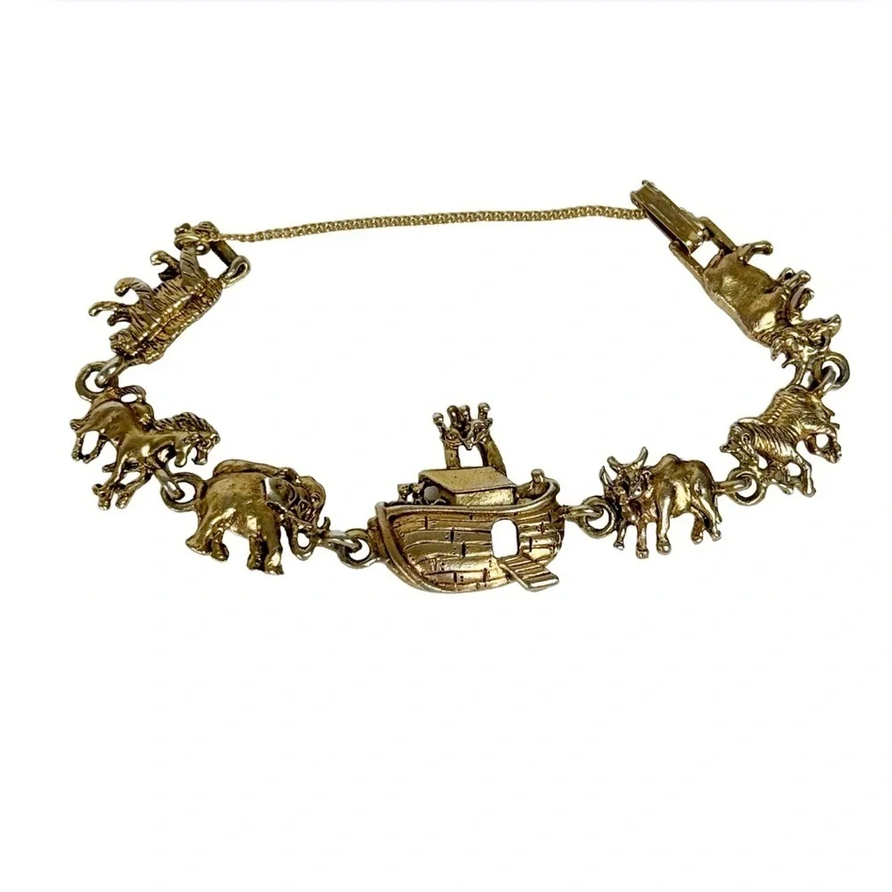 Noah’s Ark Baby Bracelet Gold Plated Safety Chain Bible Animals Old Testament